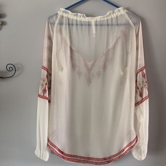 Anthropologie’s Willow & Clay Long Sleeve Blouse Embroidery Size M Bow Tie Top - Picture 7 of 11